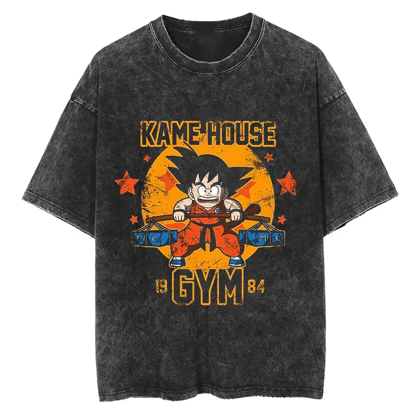 Acid Wash Vintage Graphic T Shirt - Camiseta Goku Dragon Ball Anime Masculina