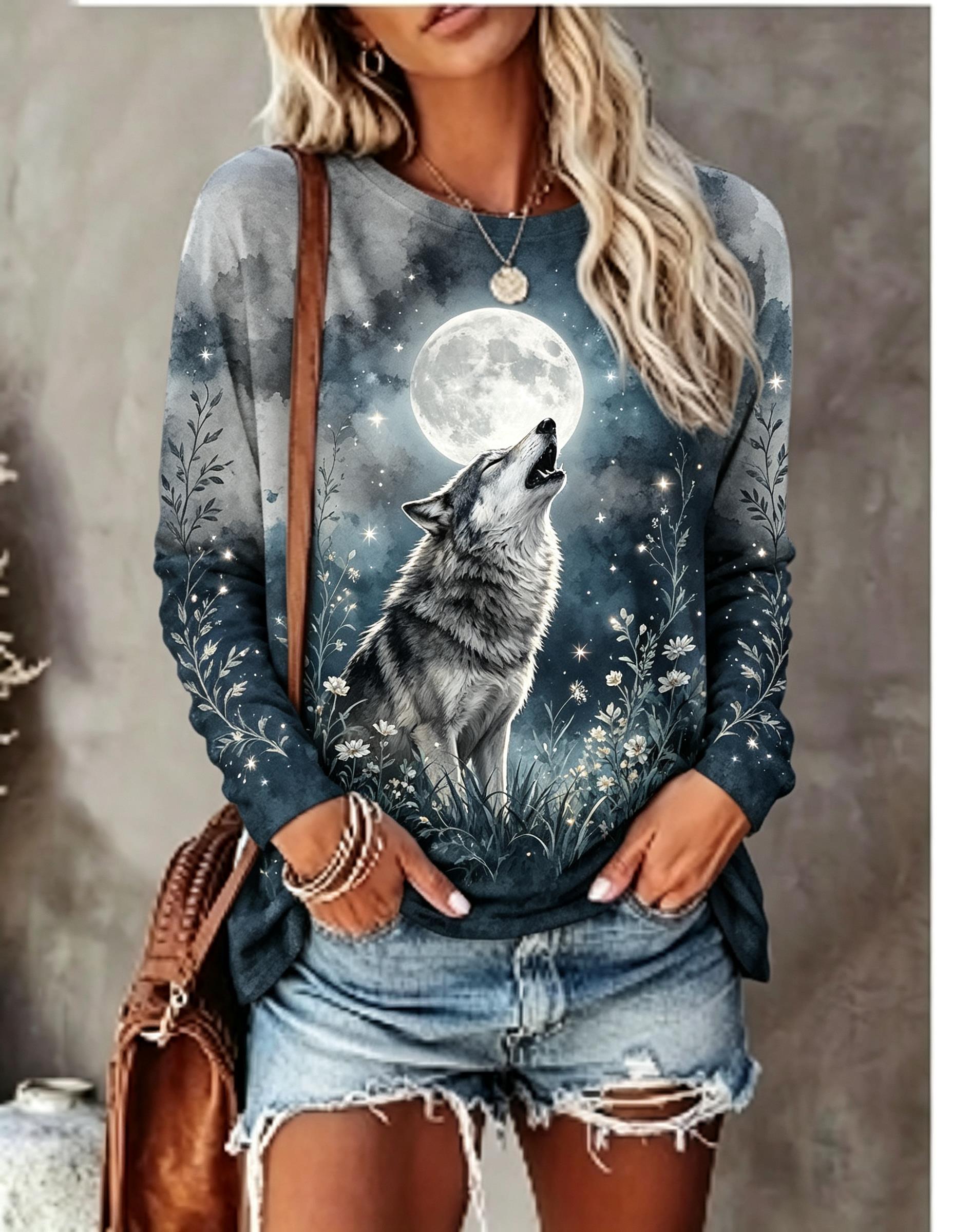 T-Shirts - Camiseta de manga comprida para mulher,