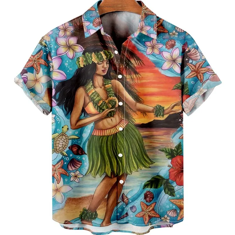 Vintage Hawaiian Floral Shirt - Camisa masculina de verão, estilo havaiano,