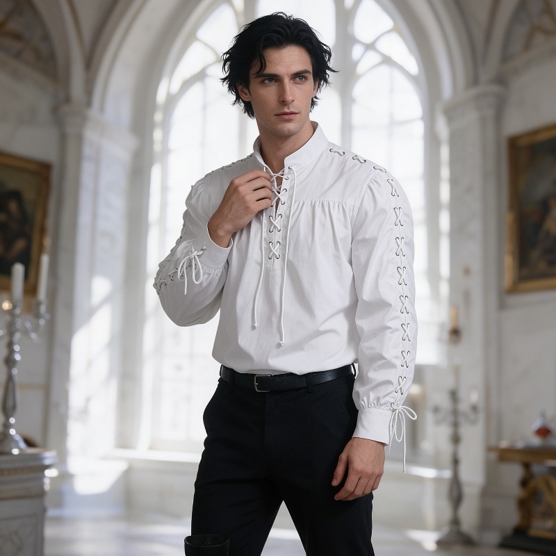 Camisa Medieval Pirata Masculi - Medieval Gothic Lace Up Pirate Shirt avaliação e preço