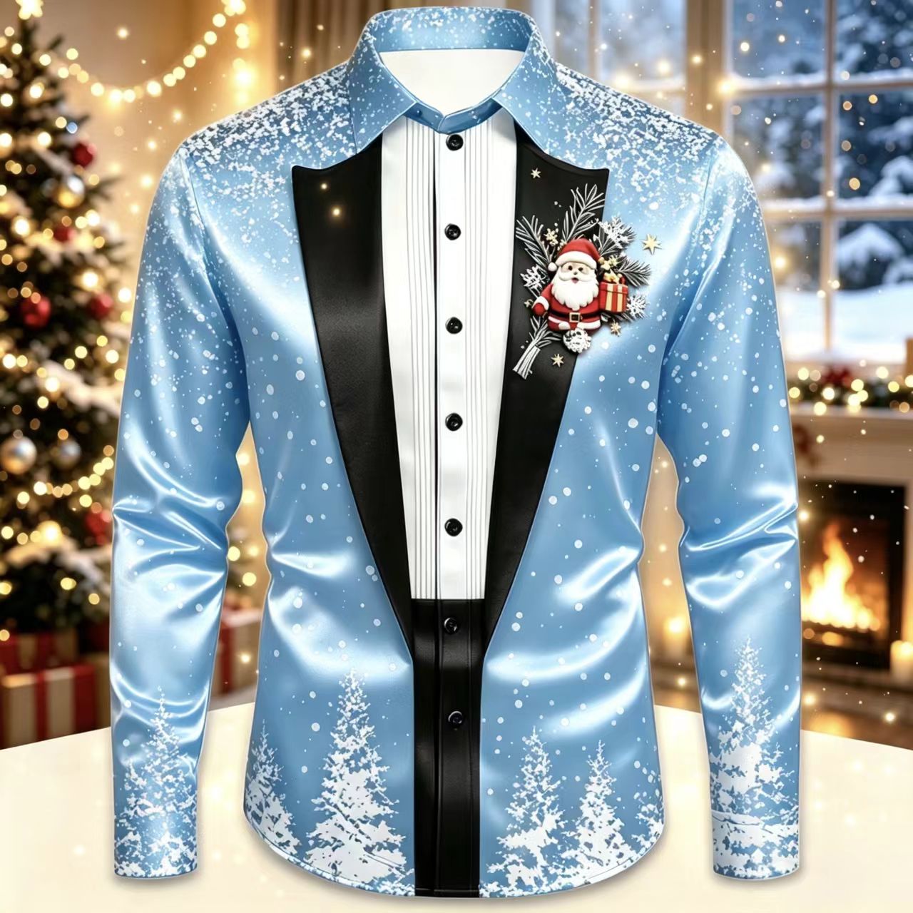 Men Christmas Satin Long Sleev - Mens Satin Silk Dress Shirt avaliação e preço