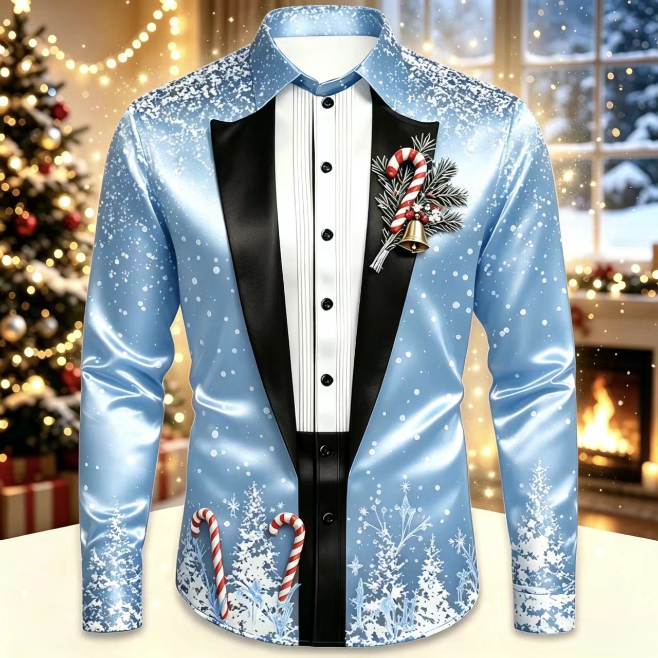 Men Christmas Satin Long Sleev - Mens Satin Silk Dress Shirt avaliação e preço